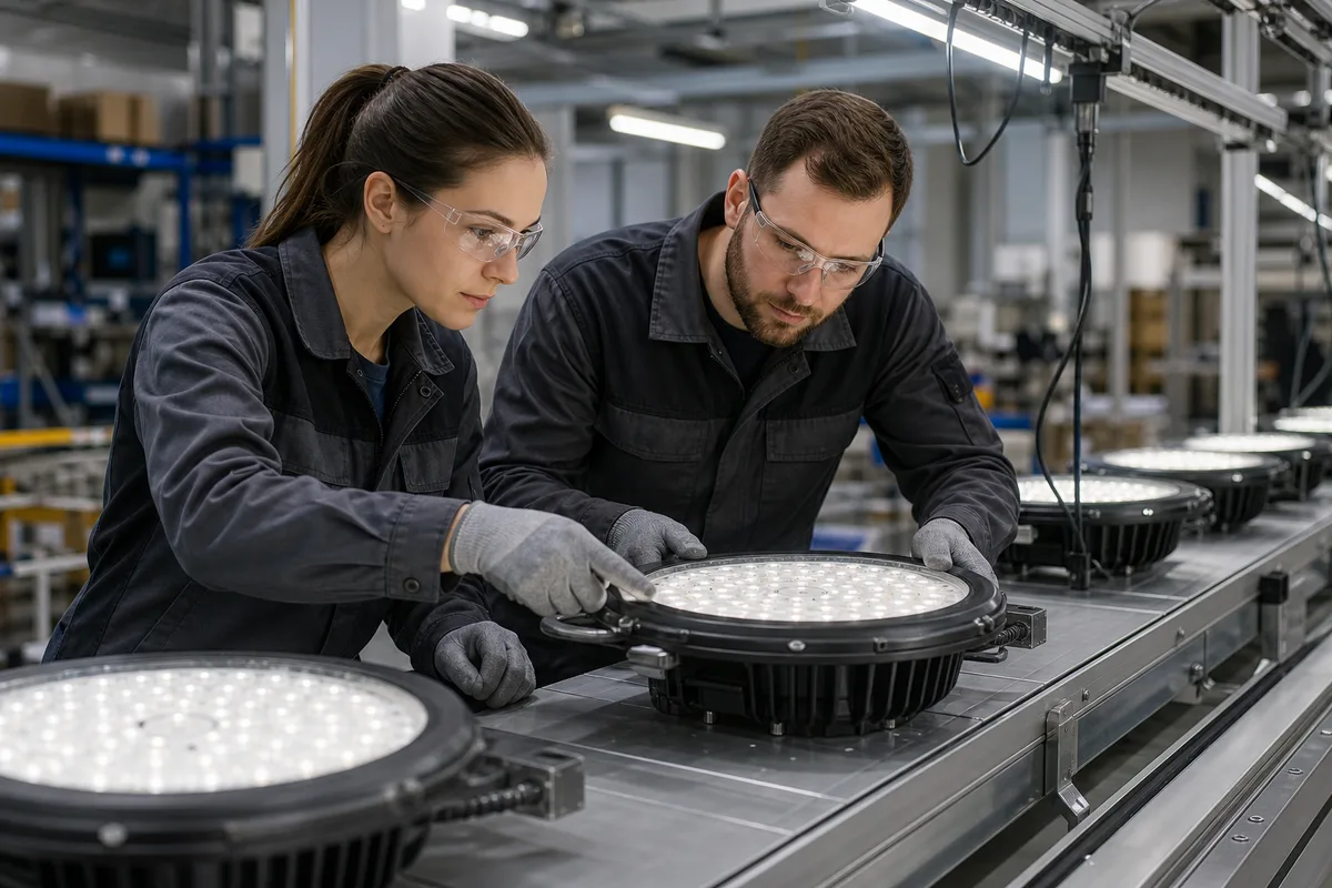 Tehnika podjetja Agora Lux pregledujeta LED-svetilko
